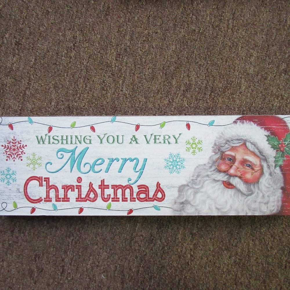 NEW Wishing You A Very Merry Christmas standing block sign decoration 13.5"x4"